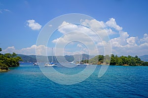 Blue sea yachts, bays of Fethiye, Mugla, Turkey