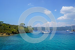 Blue sea yachts, bays of Fethiye, Mugla, Turkey