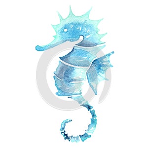 Blue Seahorse watercolor illustration for decoration on seafood and marine life.