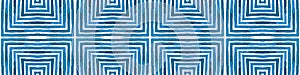 Blue Seamless Border Scroll. Geometric Watercolor