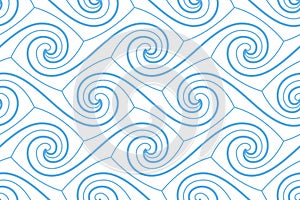 Blue seamless curly waves pattern vector illustration