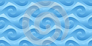 Blue seamless curly waves pattern vector illustration