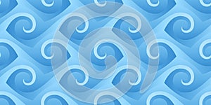 Blue seamless curly waves pattern vector illustration