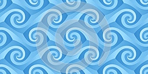 Blue seamless curly waves pattern vector illustration