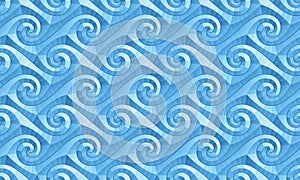 Blue seamless curly waves pattern vector illustration