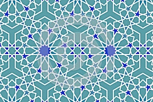 Blue Islamic Seamless Geometric Pattern