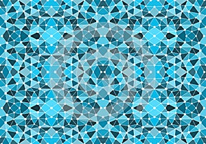 Blue seamless mosaic pattern. Abstract geometric background with triangles and circles for wallpaper and other applications.