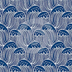 Blue seamless nautic wave pattern, linear design