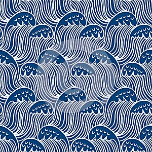 Blue seamless nautic wave pattern, linear design photo