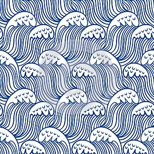 Blue seamless nautic wave pattern, linear design photo