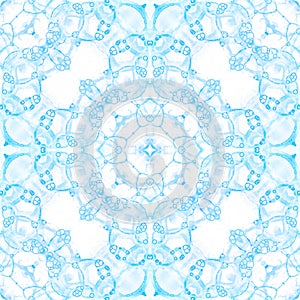 Blue seamless pattern. Artistic delicate soap bubb