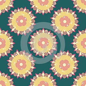 Blue seamless pattern with yellow flowers