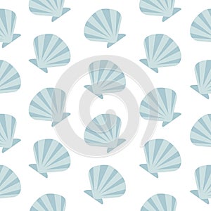 Blue seashell hand drawn seamless patterm  on white background