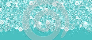 Blue seashells line art horizontal seamless