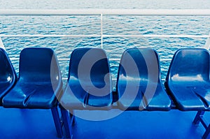 Blue seats on a ferry