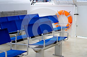 Blue seats onboard ferry