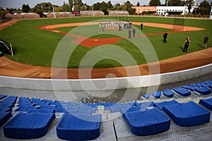 Blue seats in a stadium