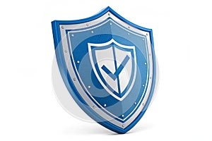 Blue security shield symbol isolated on white background for protection