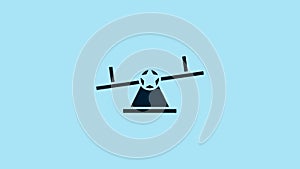 Blue Seesaw icon isolated on blue background. Teeter equal board. Playground symbol. 4K Video motion graphic animation