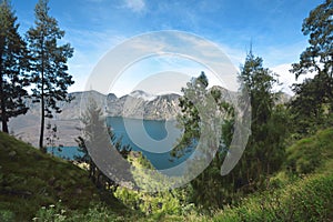 Blue Segara Anak lake on the crater of Mount Rinjani