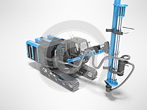 Blue self propelled drilling rig for the construction and laying of caterpillar track mounted magestralia 3d render on gray