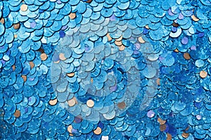 Blue sequin glitter textured abstract background. Generated AI