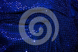 Blue sequined fabric background