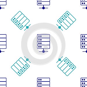 Blue Server, Data, Web Hosting icon isolated seamless pattern on white background. Vector