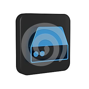 Blue Server, Data, Web Hosting icon isolated on transparent background. Black square button.