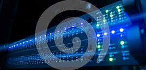 Blue server rack. Technology Concept supercomputer data