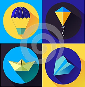 Blue set Flat Style Icons with Long Shadow. Concept for relaxing