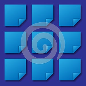 Blue set of post-it paper notes, vector illustration