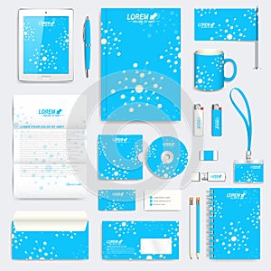 Blue set of vector corporate identity template. Modern business stationery mock-up. Medicine, science, technology