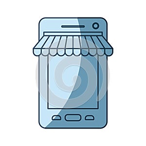 Blue shading silhouette of smartphone online store