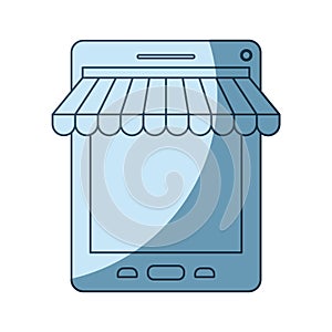 Blue shading silhouette of tablet online store