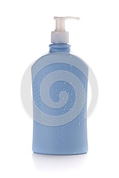 Blue shampoo bottle