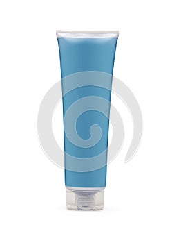 Blue shampoo bottle on white photo