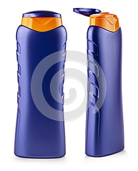 Blue Shampoo bottle on the white backgrounds