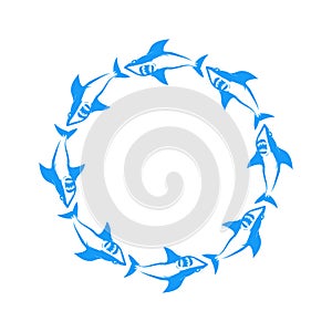 Blue Shark Logo Isolated on White Background. Fish Animal Icon
