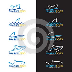 Blue shark logo 5 style on white and black background