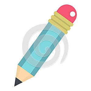 Blue sharpened pencil with eraser icon isolated