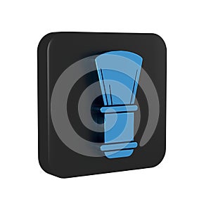 Blue Shaving brush icon isolated on transparent background. Barbershop symbol. Black square button.