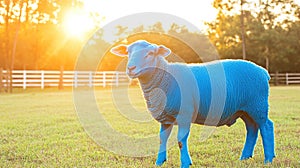 Blue sheep sunset pasture farm advertising
