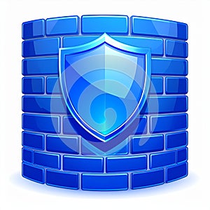 Blue Shield on a Brick Wall Digital Security Concept
