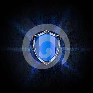 Blue shield on the dark background