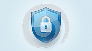 Blue Shield With White Padlock Represents Security on Light Background