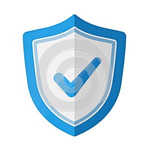 Blue shield icon with checkmark symbol for digital security