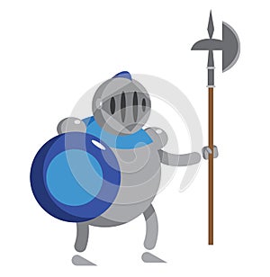 Blue shield knight and his halberd with with white back ground