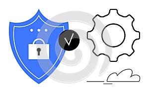 Cybersecurity and Privacy Concept with Shield, Lock, and Gear for System Settings