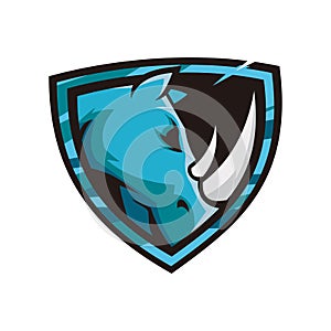 Blue shield rhino horn logo design